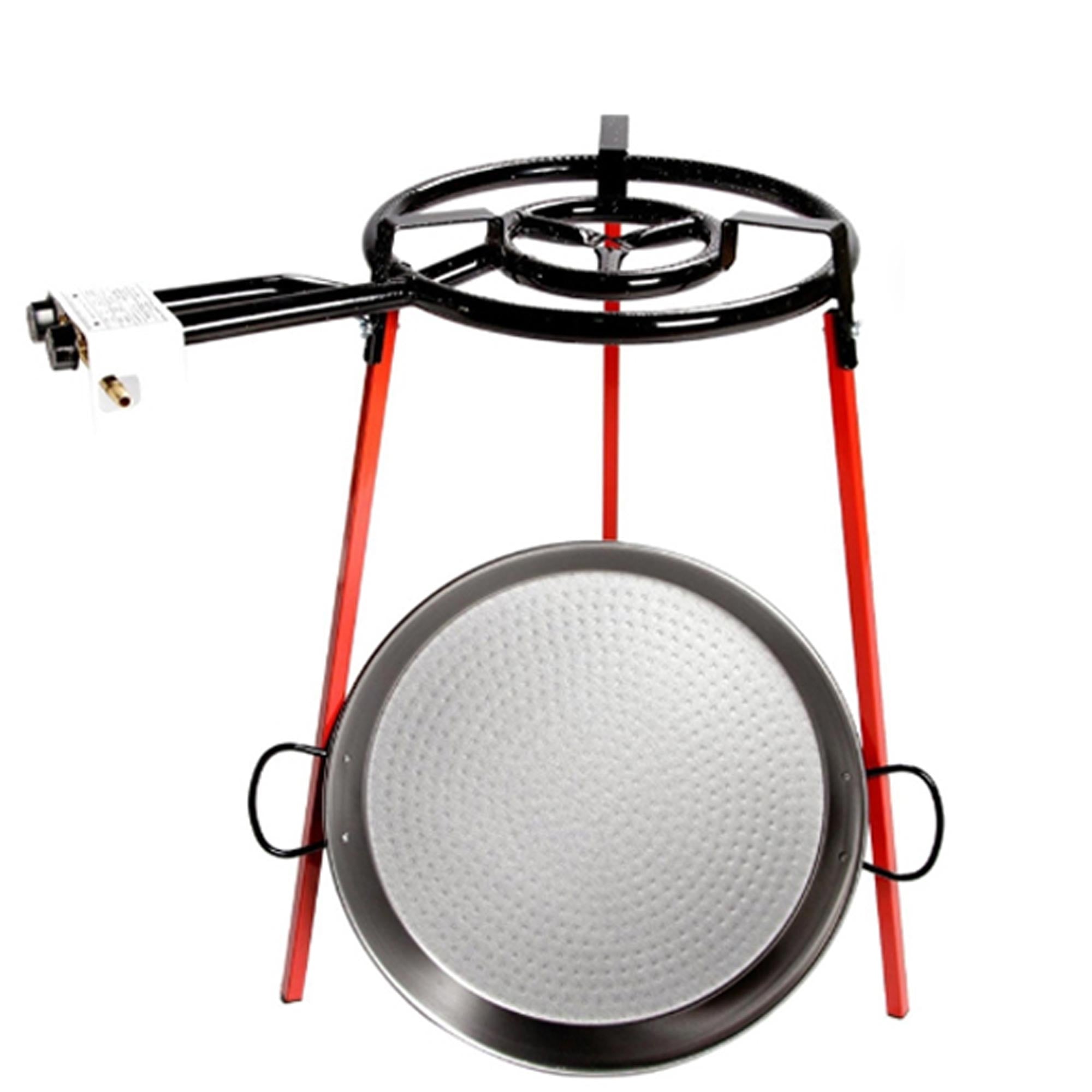 Castevia Imports Castevia Complete EcoSet Polished Steel Paella Pan 15-inch 38cm Up to 8 Servings + Paella GAS Burner